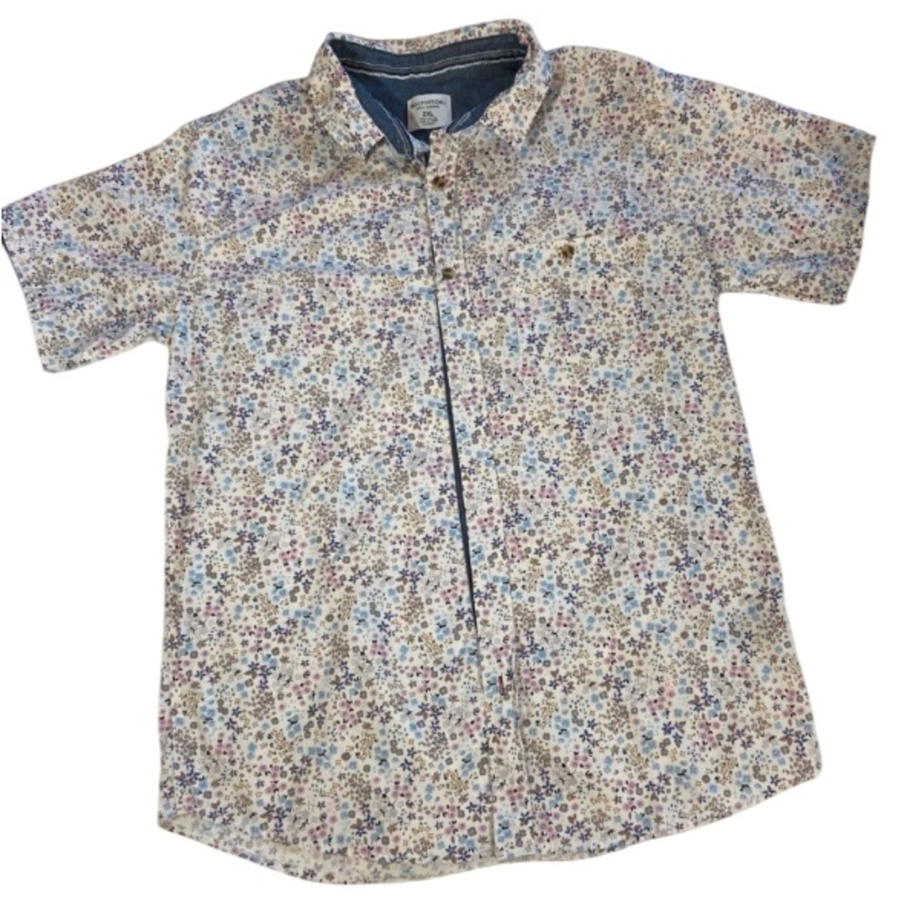 Distortion Mens Floral Button Up Short Sleeve Shirt Size 2XL - Picture 2 of 13